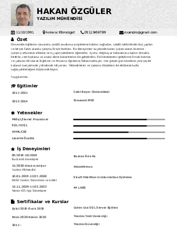 Yazılım Mühendisi Cv Örnekleri cv indir